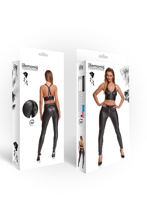Schwarze Wetlook Leggings BRMaddalena001 mit 2-Wege-Reißverschluss | Demoniq