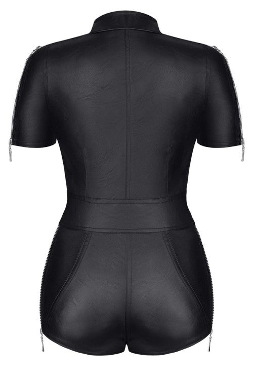 Schwarzer Kunstleder Body BRMarcella001 mit Reißverschlüssen | Demoniq