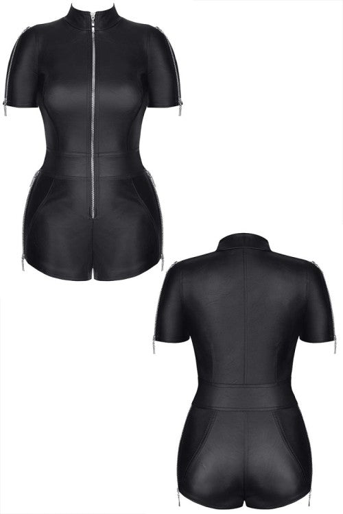 Schwarzer Kunstleder Body BRMarcella001 mit Reißverschlüssen | Demoniq