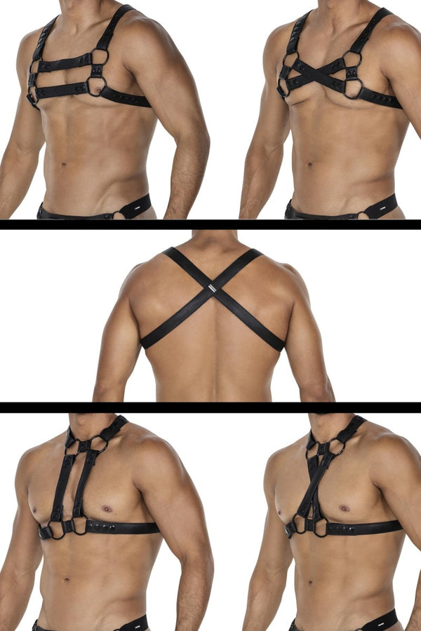 Herren-Brust-Harness mit Metallringen und Druckknöpfen Schwarz | CUT4MEN