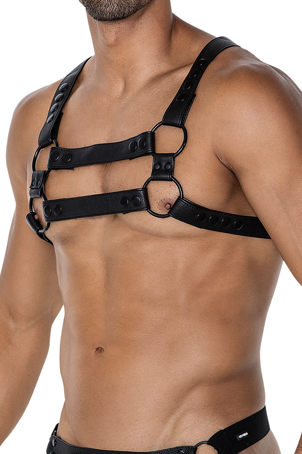 Herren-Brust-Harness mit Metallringen und Druckknöpfen Schwarz | CUT4MEN