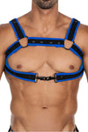 Herren Harness Neopren Riemen Karabiner Metallringe Schwarz/Königsblau | CUT4MEN