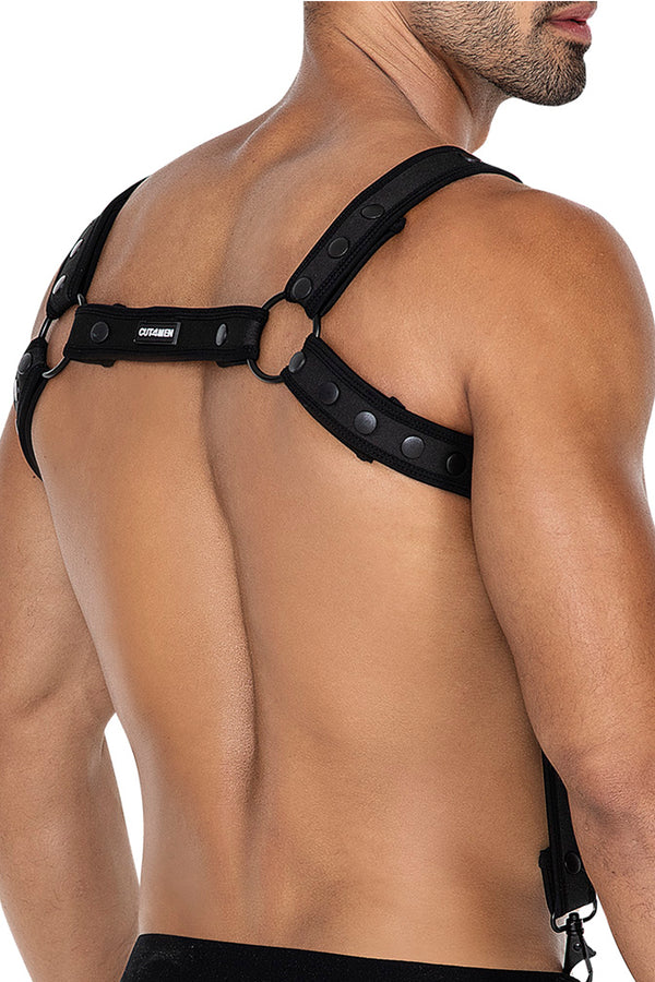 Herren-Brust-Harness mit Metallringen Schwarz | CUT4MEN