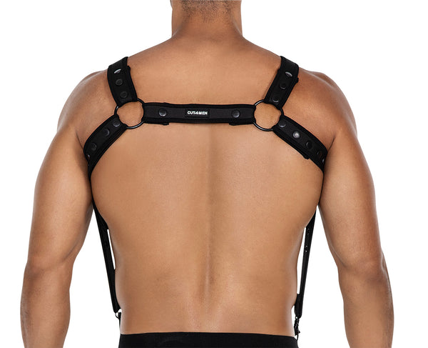 Herren-Brust-Harness mit Metallringen Schwarz | CUT4MEN