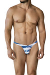 Blauweißes sportliches Badestring Modell aus elastischer Mikrofaser | CUT4MEN
