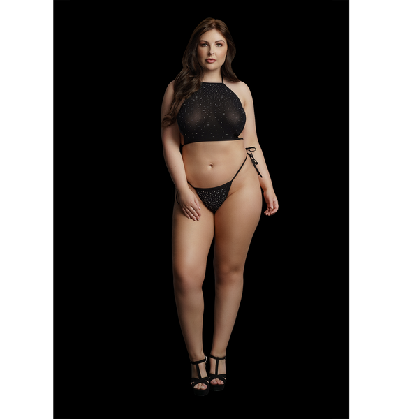 Schwarzes funkelndes zweiteiliges Lingerie Set mit elegantem Strassbesatz von Le Désir by Shots – Ansicht 5
