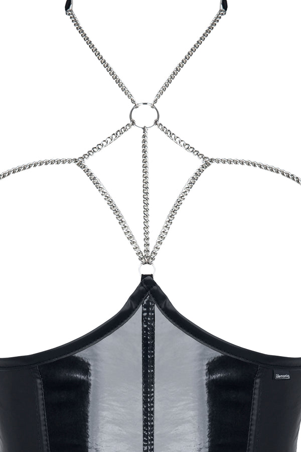 Nikoletta Set - Edles Wetlook & PVC Korsett mit Panty | Demoniq