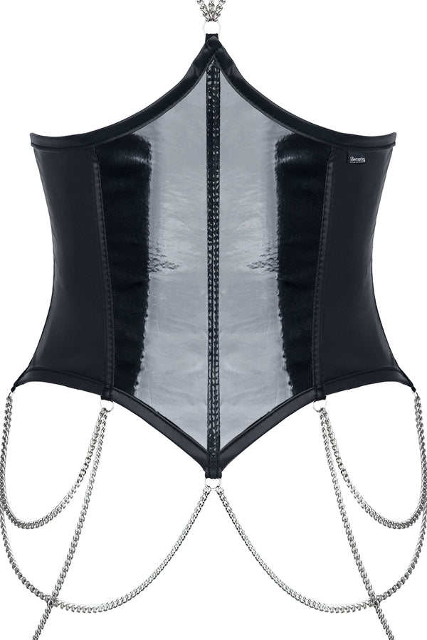 Nikoletta Set - Edles Wetlook & PVC Korsett mit Panty | Demoniq