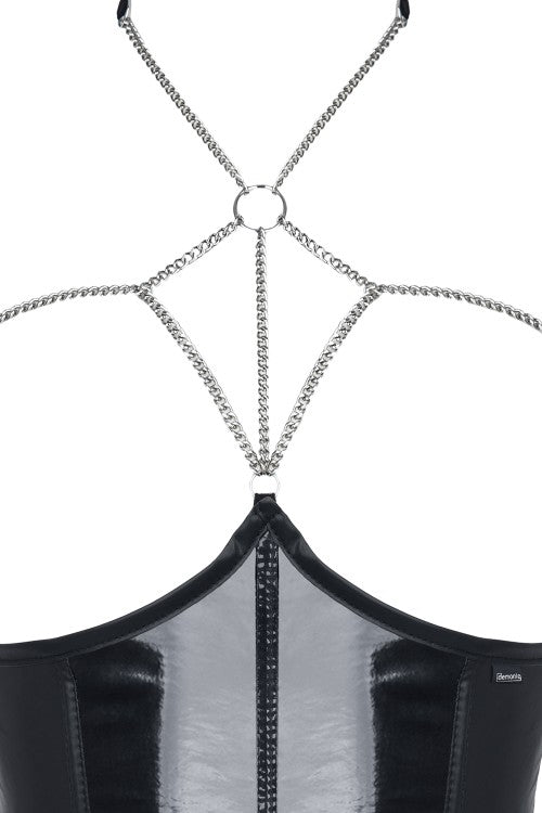 DE443 Erotisches Wetlook-Set mit Korsett, Jacke und Panty | Demoniq