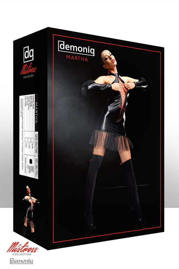 Wetlook-Minikleid - Martha - Set inkl. T-String, Strümpfe & Armstulpen | Demoniq