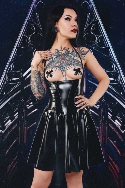 Verführerisches Lack-Minikleid TDJutta001 mit Schnürung | Demoniq SALE