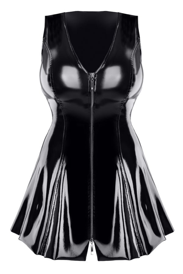 Schwarzes PVC Mini-Kleid mit Zwei-Wege-Reißverschluss TDPerlita001 | Demoniq