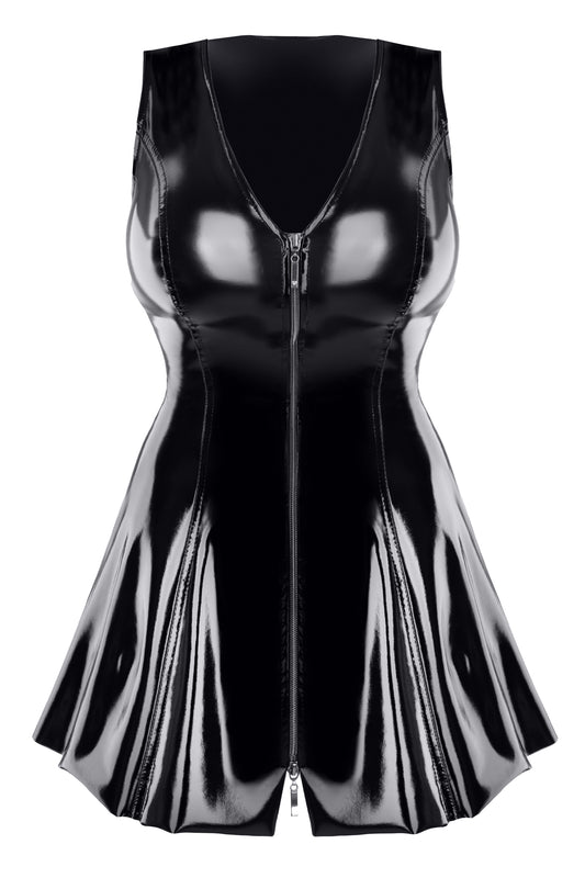Schwarzes PVC Mini-Kleid mit Zwei-Wege-Reißverschluss TDPerlita001 | Demoniq SALE