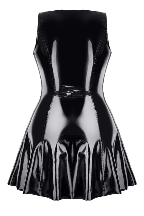Schwarzes PVC Mini-Kleid mit Zwei-Wege-Reißverschluss TDPerlita001 | Demoniq SALE