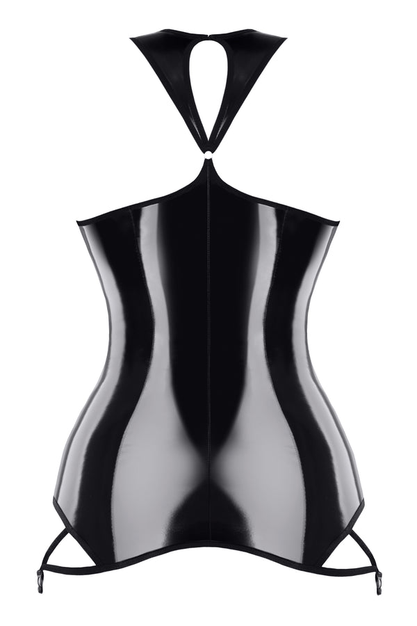 Brustfreies Lack-Minikleid mit Strumpfhalterclips | Demoniq