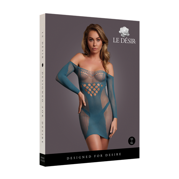 Blaues verführerisches Netz Minikleid mit betontem Ausschnitt von Le Désir by Shots – Ansicht 2