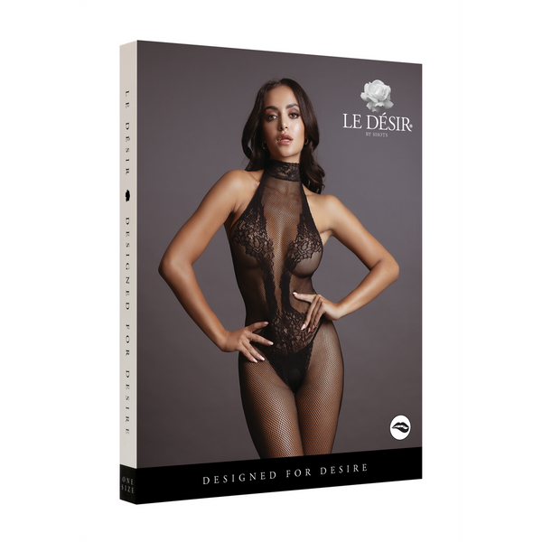 Schwarzer aufreizender Bodystocking aus Spitze mit offenem Schritt von Le Désir by Shots – Ansicht 2