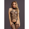 Schwarzer aufregender Straps Catsuit mit tiefem V Ausschnitt und Schnürdesign von Le Désir by Shots – Ansicht 4