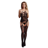 Schwarzer eleganter Bodystocking mit feinem Spitzenmuster und Strass von Le Désir by Shots