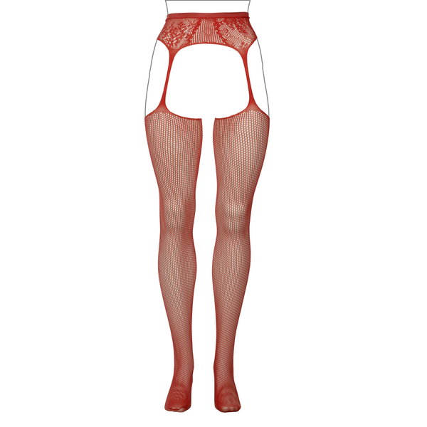 Rote sinnliche Strumpfgürtelstrümpfe mit eleganter Spitze und Netzoptik von Le Désir by Shots – Ansicht 14