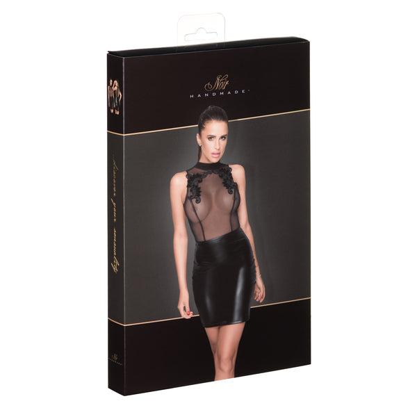 Elegantes ärmelloses Minikleid mit Tüll und Stickerei F222 | Noir Handmade