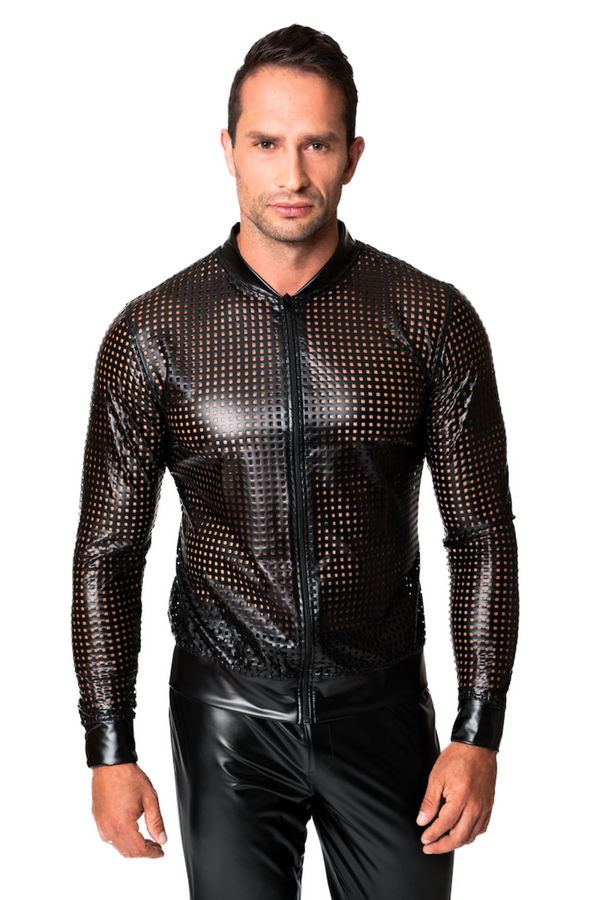 Perforierte Wetlook Jacke mit geometrischem Strukturmuster | Noir Handmade Men