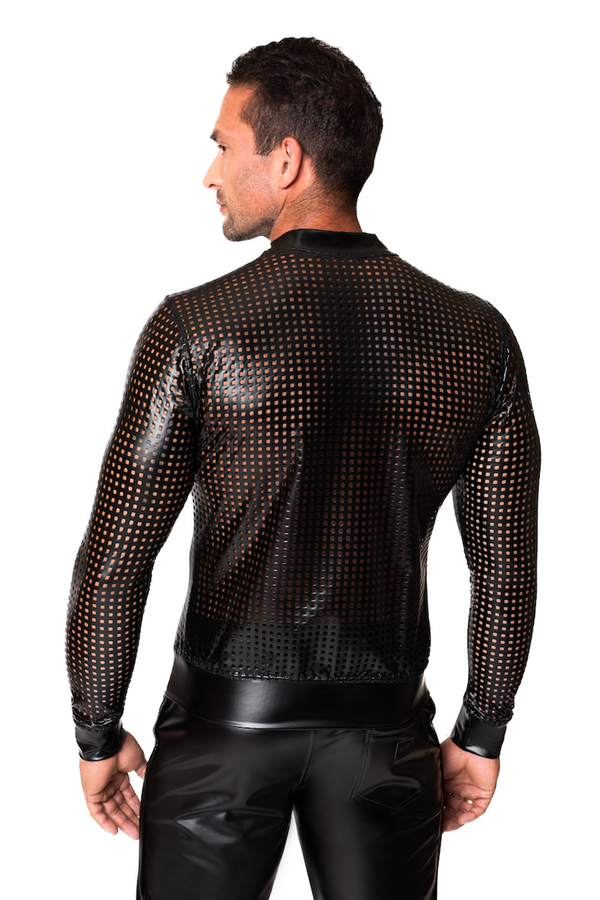Perforierte Wetlook Jacke mit geometrischem Strukturmuster | Noir Handmade Men