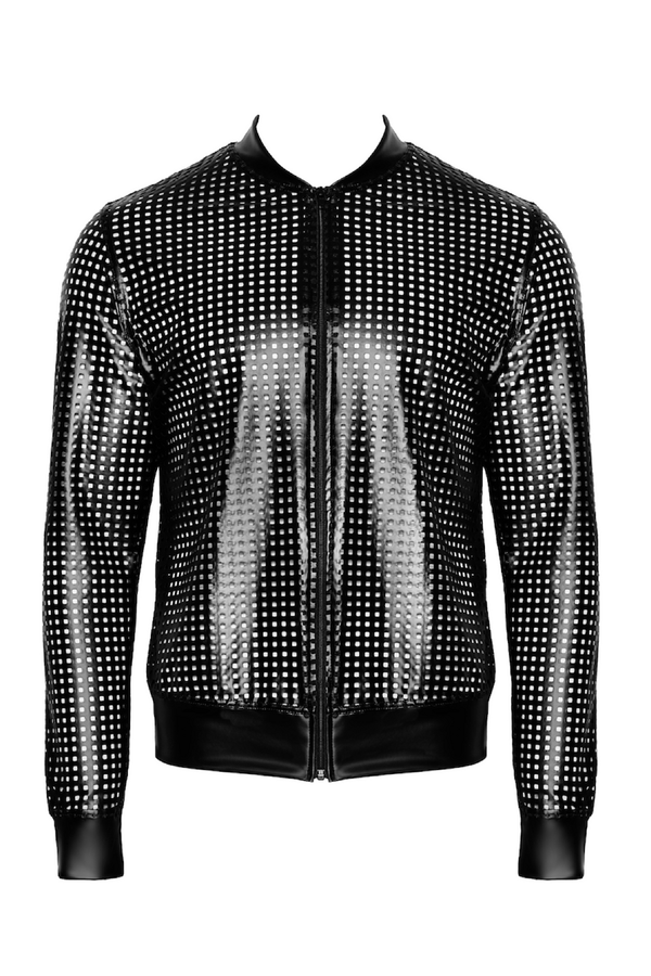 Perforierte Wetlook Jacke mit geometrischem Strukturmuster | Noir Handmade Men