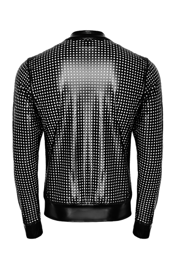 Perforierte Wetlook Jacke mit geometrischem Strukturmuster | Noir Handmade Men