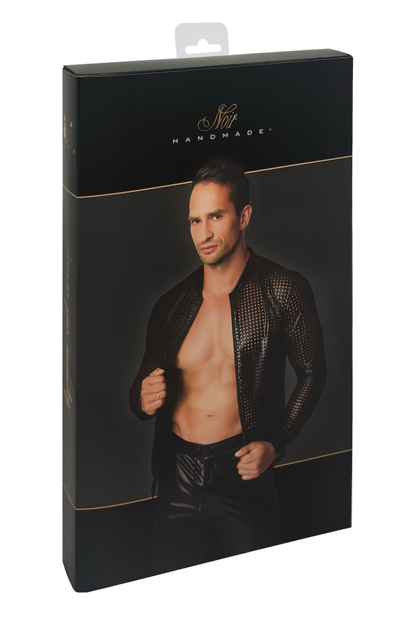 Perforierte Wetlook Jacke mit geometrischem Strukturmuster | Noir Handmade Men