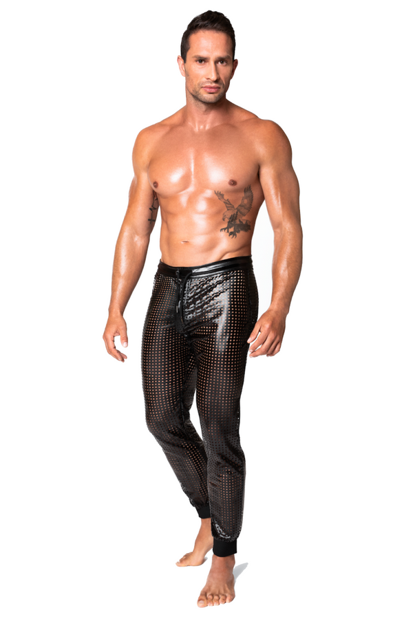 Perforierte Wetlook Herren-Hose mit Elasthan-Anteil und Polymerbeschichtung | Noir Handmade Men