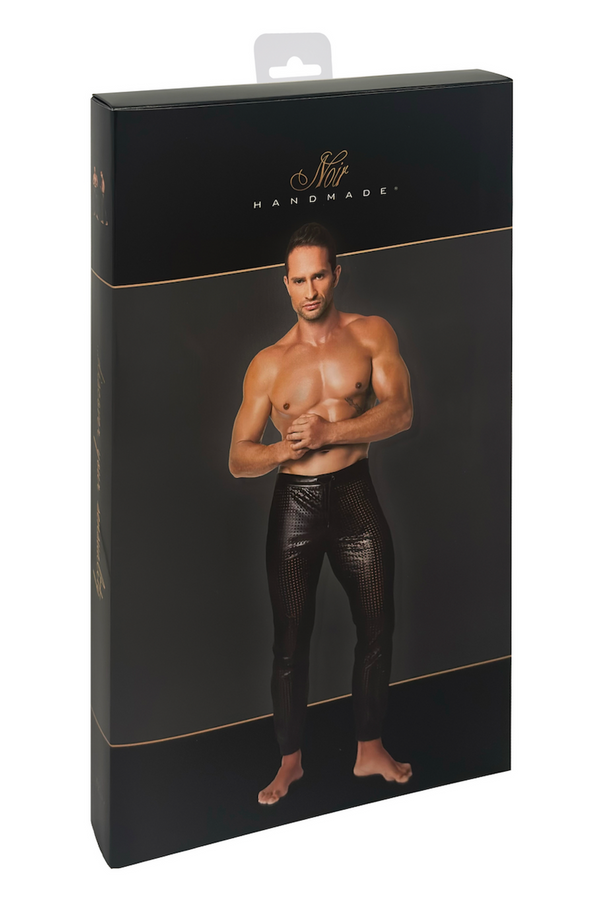 Perforierte Wetlook Herren-Hose mit Elasthan-Anteil und Polymerbeschichtung | Noir Handmade Men
