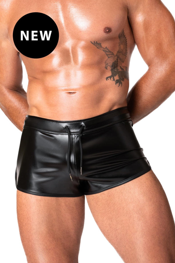 Herren Wetlook Shorts mit Reißverschluss-Details und Einsätzen | Noir Handmade Men