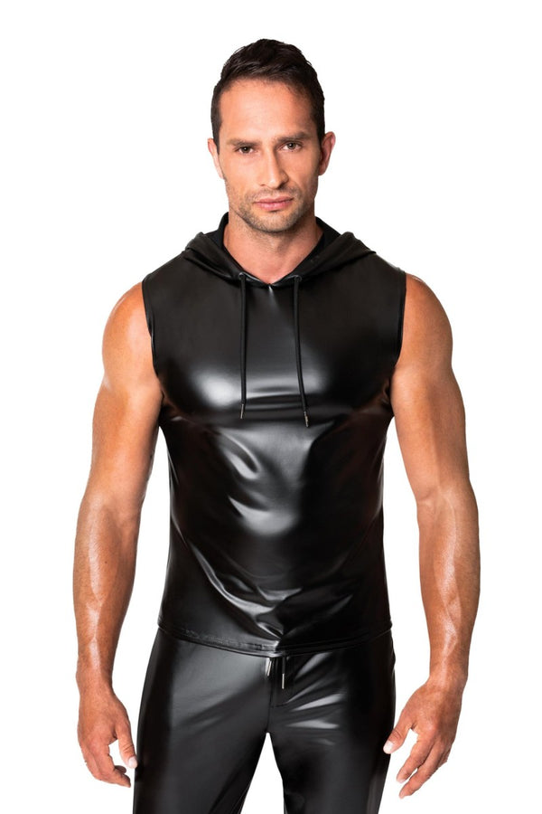 Ärmelloses Kapuzenshirt mit Wetlook-Finish und cooler Silhouette | Noir Handmade Men