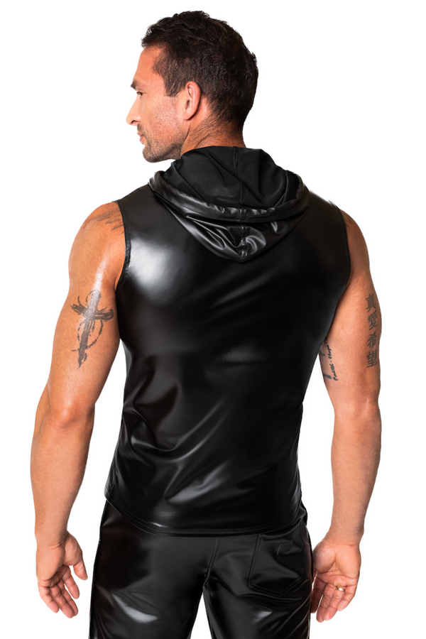 Ärmelloses Kapuzenshirt mit Wetlook-Finish und cooler Silhouette | Noir Handmade Men