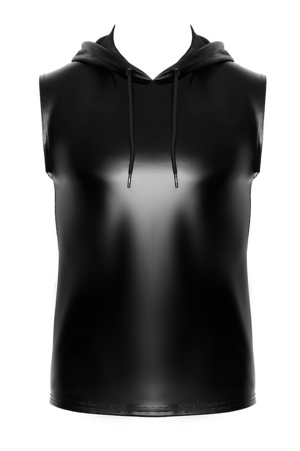 Ärmelloses Kapuzenshirt mit Wetlook-Finish und cooler Silhouette | Noir Handmade Men