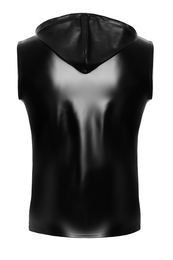 Ärmelloses Kapuzenshirt mit Wetlook-Finish und cooler Silhouette | Noir Handmade Men