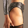 Glamour Glow Strapsgürtel Silber von KYNX: Glitzer-Stoff und Strumpfhalter von der Seite, Detail