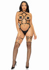 Schwarzer verführerischer Harness Teddy mit goldenen Herz Ringen von Leg Avenue – Ansicht 14