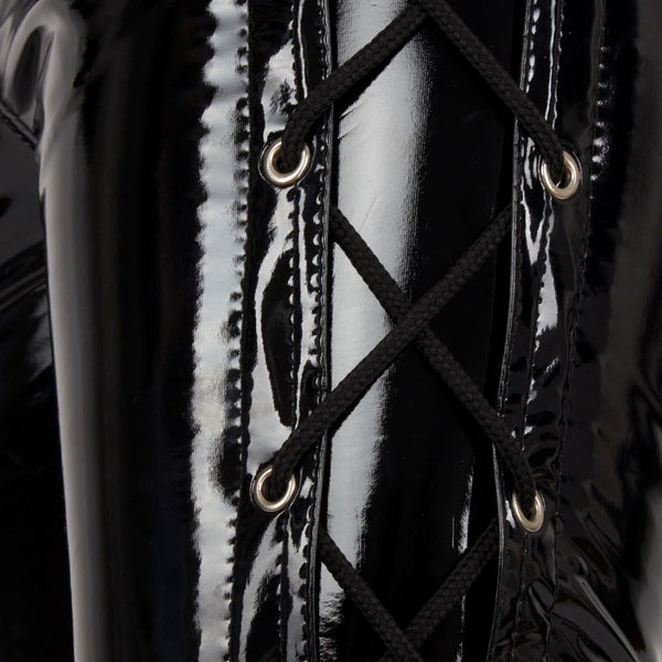 Skinny Wet-look Hose mit seitlicher Schnürung Schwarz | lovesect