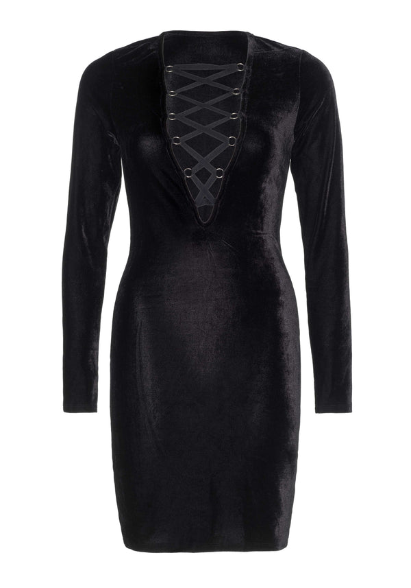 Samt Minikleid langarm schwarz | Leg Avenue