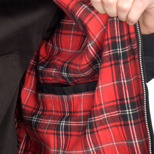 Klassische Harrington-Jacke mit Karofutter im Innenfutter Schwarz | Mode Wichtig