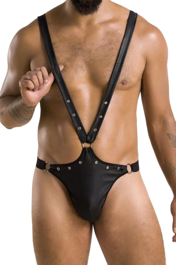Herren-Body wetlook mit Metallelementen und Gummibändern | Passion Menswear