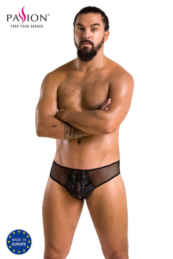 Herren Slip mit Schnürung aus Kunstleder und Netzmaterial | Passion Menswear