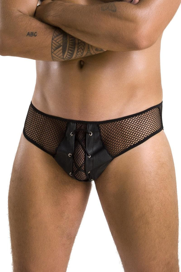 Herren Slip mit Schnürung aus Kunstleder und Netzmaterial | Passion Menswear