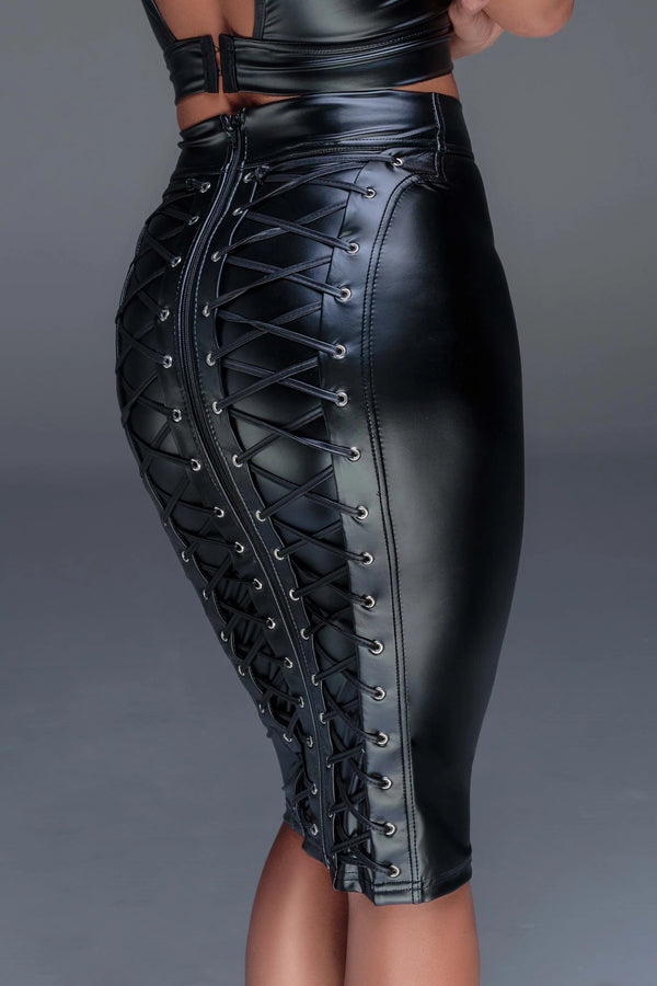 Schwarzer Wetlook-Rock mit Reißverschluss F152 | Noir Handmade