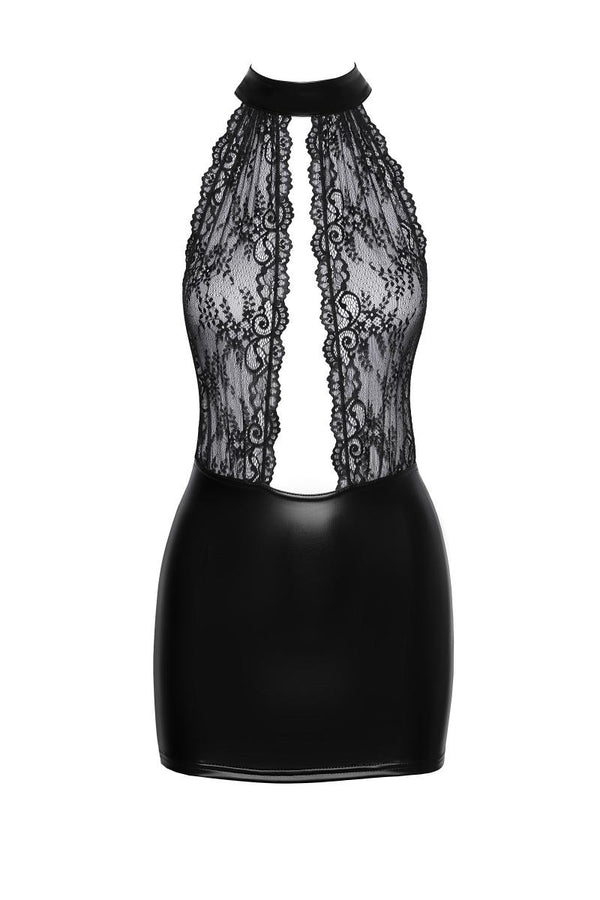 Verführerisches Powerwetlook Minikleid mit Spitzendetails F279 | Noir Handmade