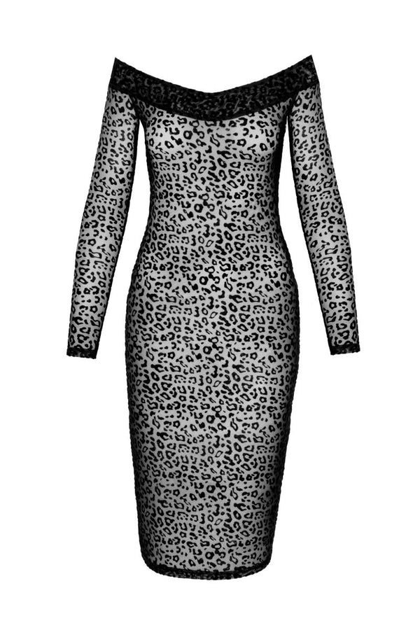 Schulterfreies Leoparden Midikleid F284 | Noir Handmade