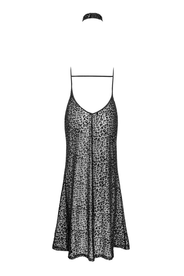 Elegantes Tüllkleid mit Leoparden-Flock-Muster F288 | Noir Handmade