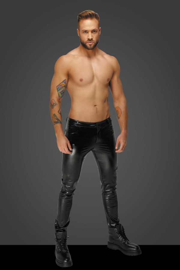 Wetlook Herren Hose mit Schlangen-Struktur und Reißverschluss | Noir Handmade Men
